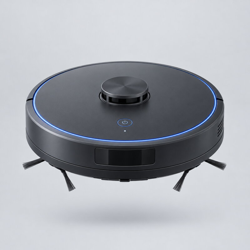Saugroboter RoboGlide S7 in Anthrazit mit blauem Leuchtring